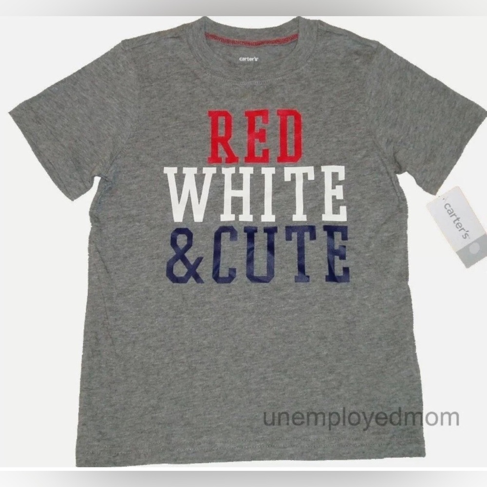 Patriotic Shirt Top Red White Cute Boys Grey Memorial Day July 4 Labor USA